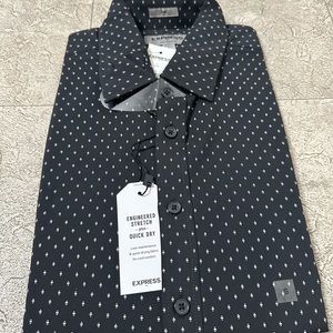 New Express Men performance button up/ dress shirt black with dots